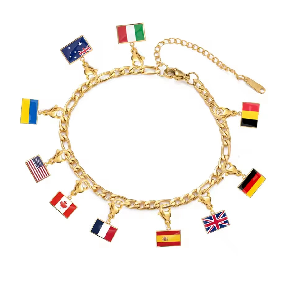 10*6.6Mm Country Flag Charms for Jewelry Making DIY Bracelet Stainless Steel Fashion Jewelry Recording Your Travel Memories