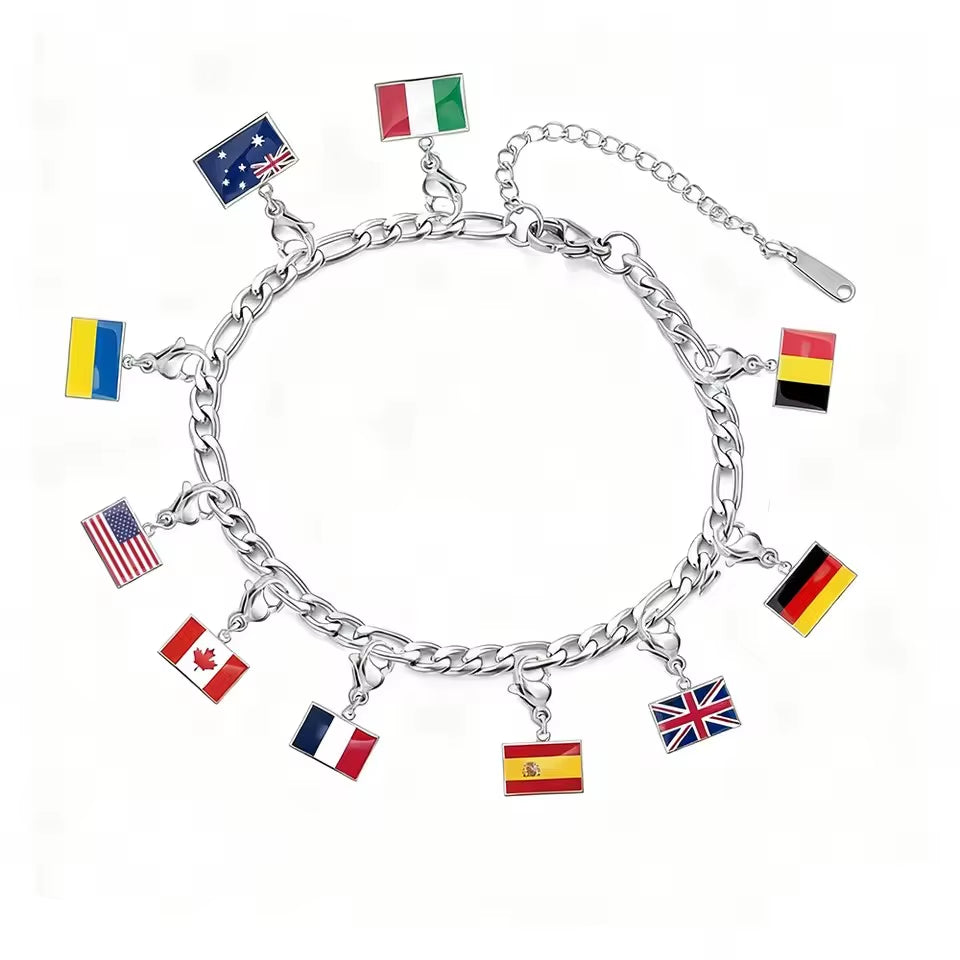 10*6.6Mm Country Flag Charms for Jewelry Making DIY Bracelet Stainless Steel Fashion Jewelry Recording Your Travel Memories
